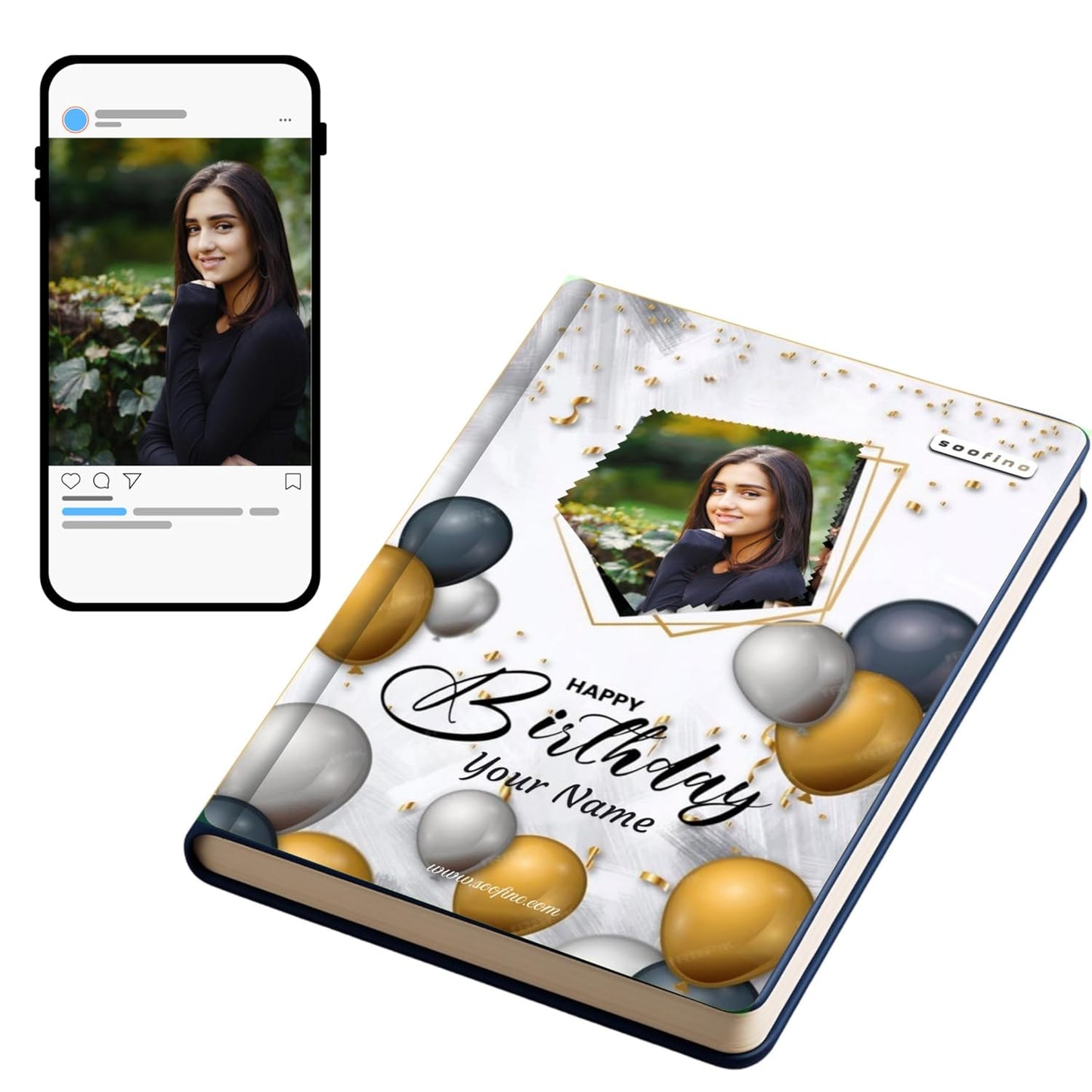 Personalized Birthday Diary with Photo & Name | A5 Unruled 160 Pages | Hardbound Premium Notebook | Special Birthday Gift for Men & Women