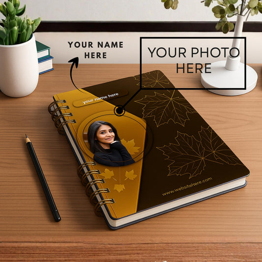Premium Customizable A5 Diary | Personalized with Name, Photo | Golden metal wiro bound Diary