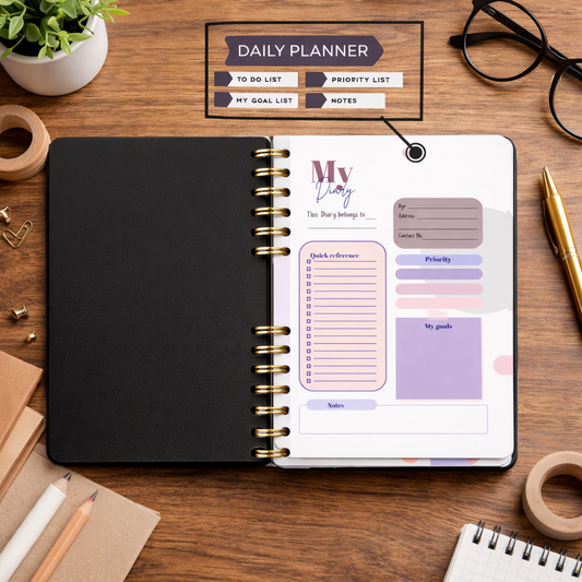 SOOFINO A5 customisable Premium diary | Add your photo,name to your diary| 2 page daily planner & yearly planner included