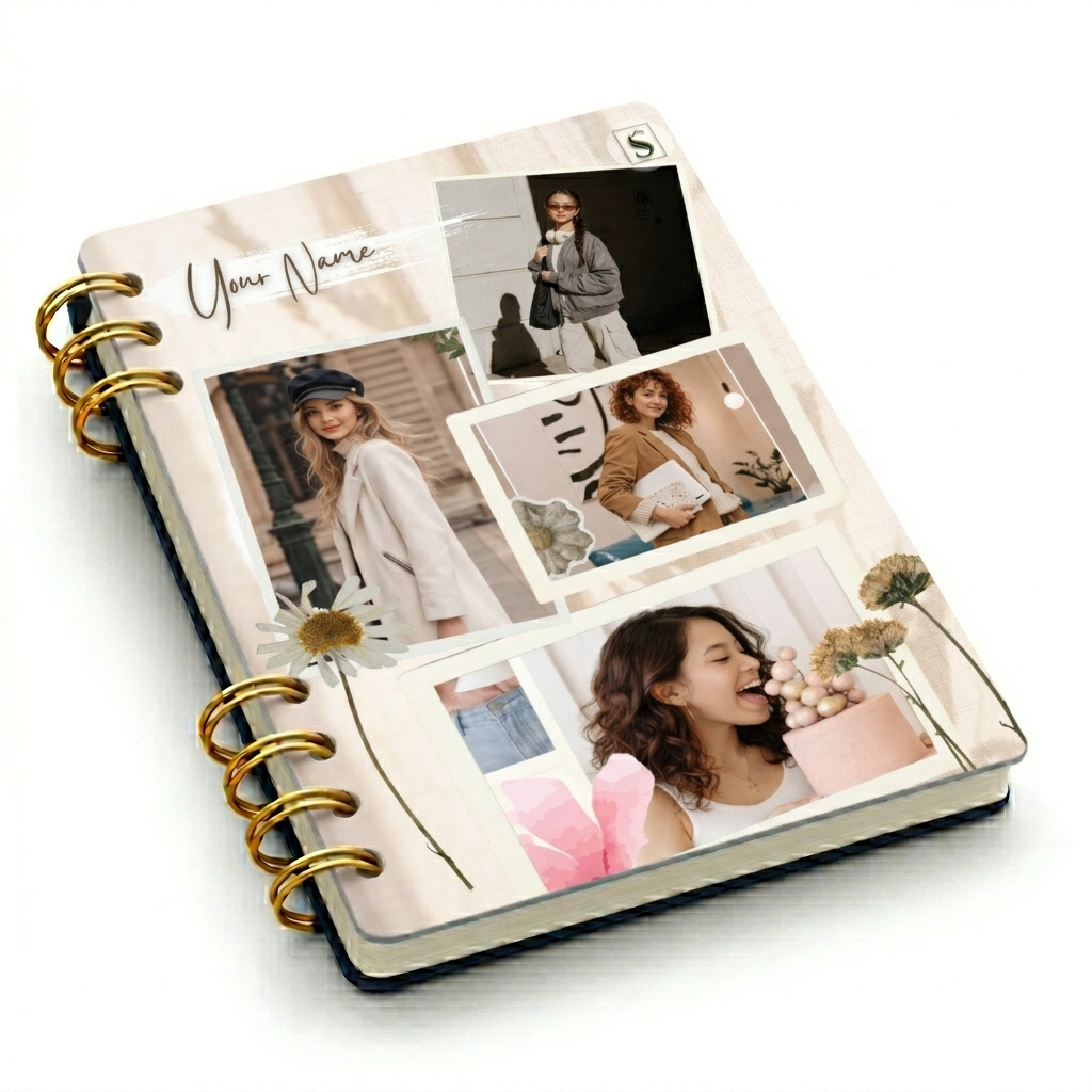Personalised A5 Diary with Photo and Custom Text, Spiral Bound, Hardbound Waterproof Cover, 160 Pages, Daily and Yearly Planner (Multicolour Aesthetic, Plain, Hardbound)